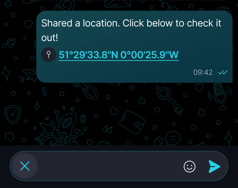 Location Sharing π Your current location will appear in the chat, and your peers can open it directly in their maps app.