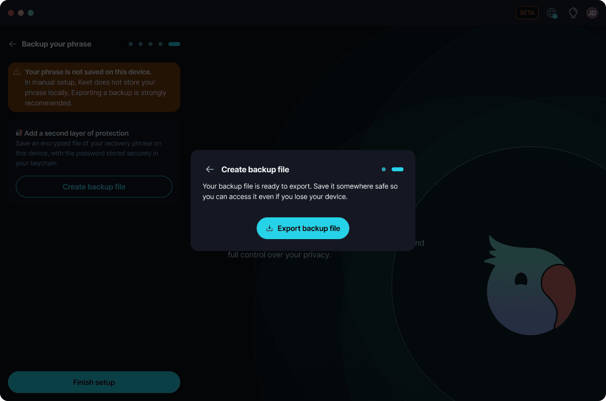 Back Up Your Profile Your backup file is ready to export.